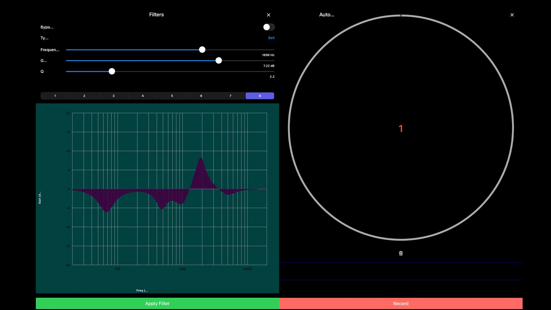 Audio tuning screen in the EDC Pro App
