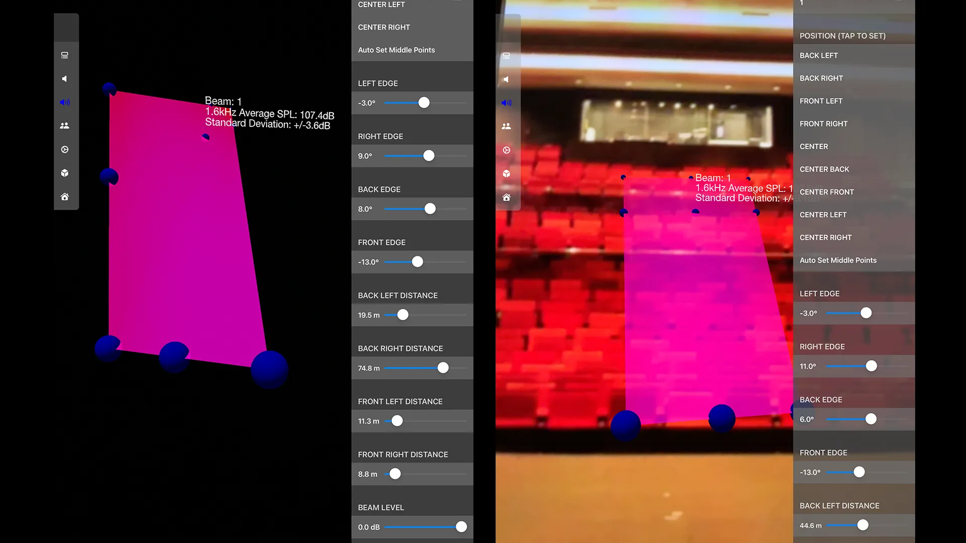 Beam configuration screen in the EDC Pro App